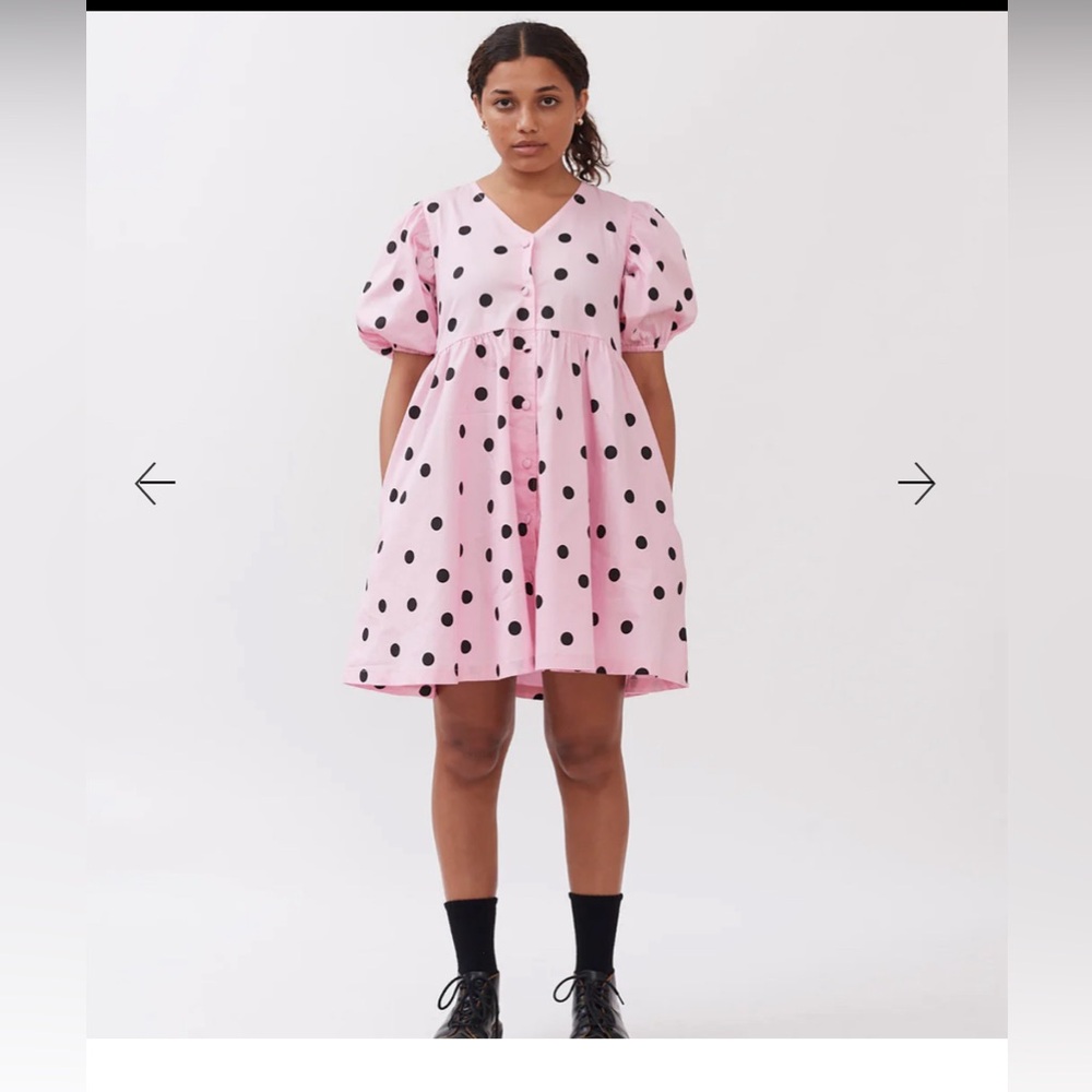 Lazy Oaf polka dot puff sleeve dress 14 NWT babydoll button pink black XL